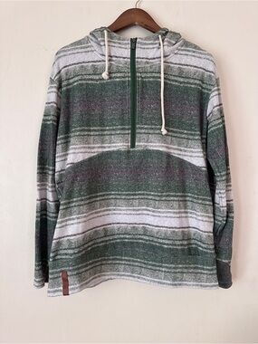 Ampersand Avenue  Green Striped Half-Zip Hoodie Shirt - Casual Outdoor Pullover